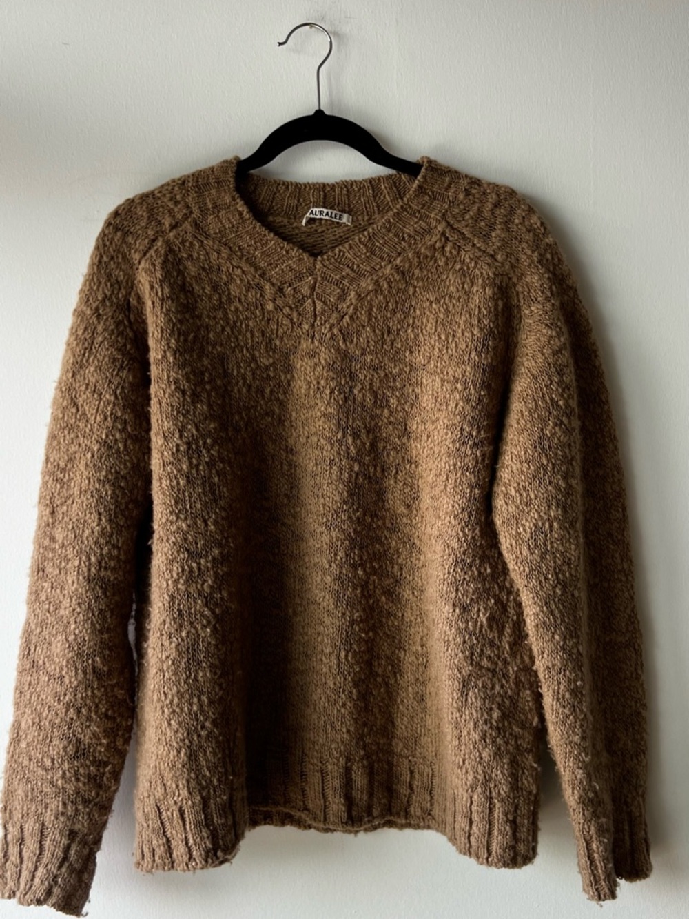 Auralee Brown Textured V-Neck Men's Sweater
